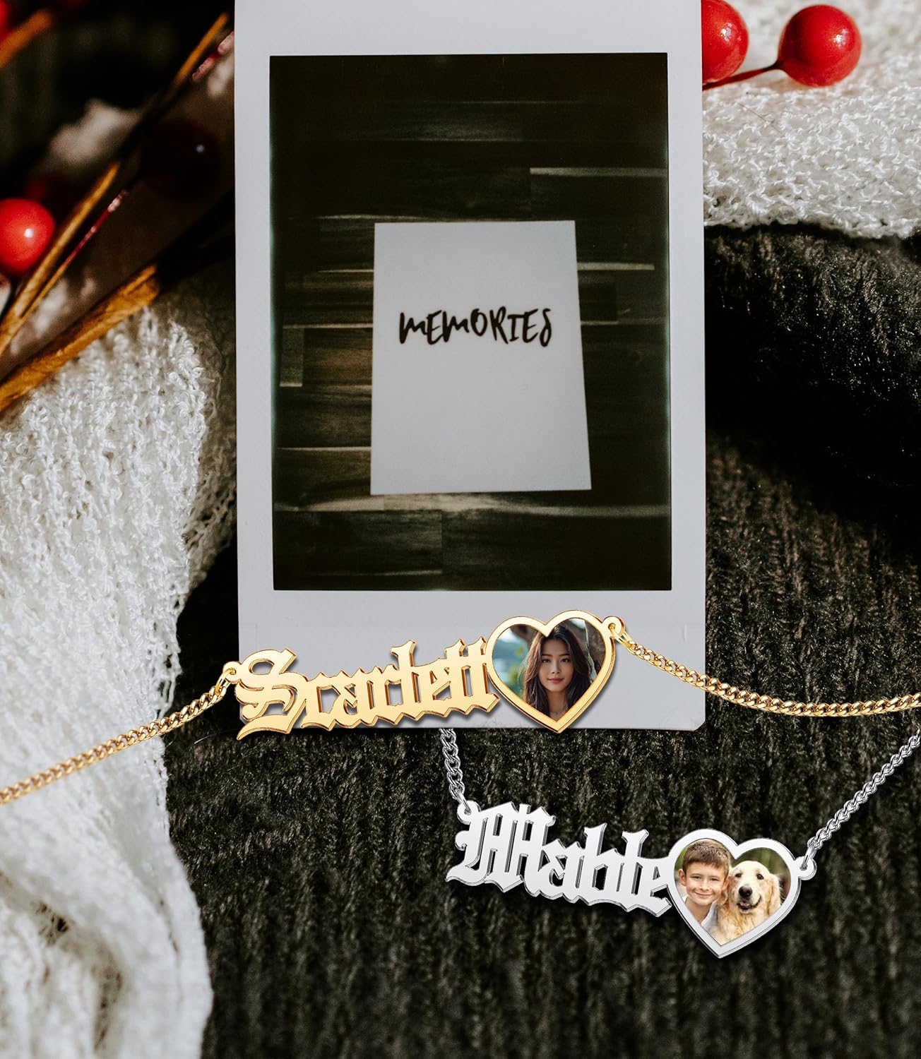 CharmSStory Personalized Photo Necklaces Custom Engraved Name Necklace Memory Keepsake Picture Necklace Pendant Customized Gifts for Women Men