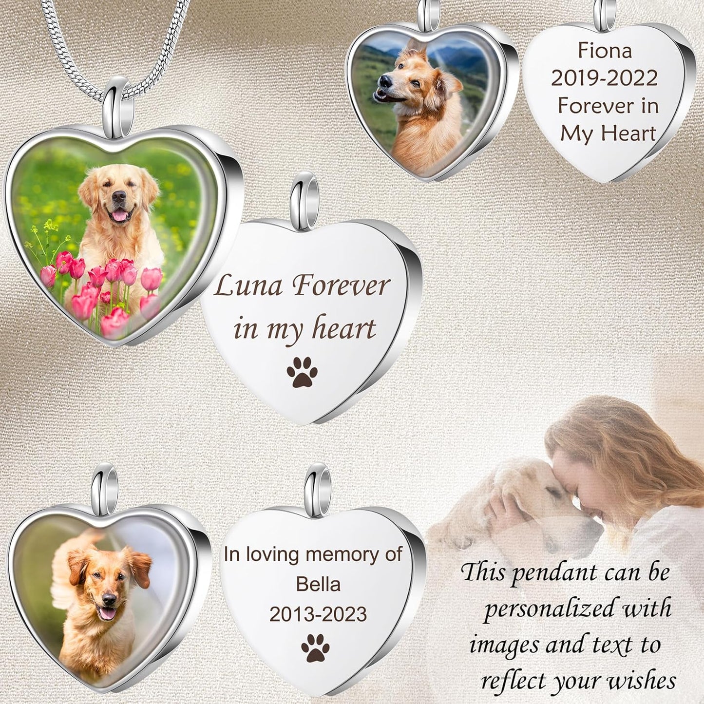 Fanery Sue Pet Ashes Necklace Cremation Jewelry Personalized Picture&Quote Memorial Gifts for Loss of Dog/Cat Urn Necklaces Pets Loss Sympathy Gift Keepsake for Women