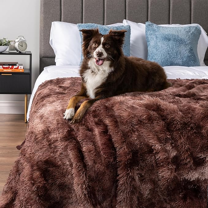 PetAmi Waterproof Dog Blanket for Large Dog, Queen Size Calming Pet Blanket Couch Cover Protector, Sherpa Faux Fur Cat Throw for Sofa Furniture Bed, Soft Fluffy XL, 90x90 Tie-Dye Brown