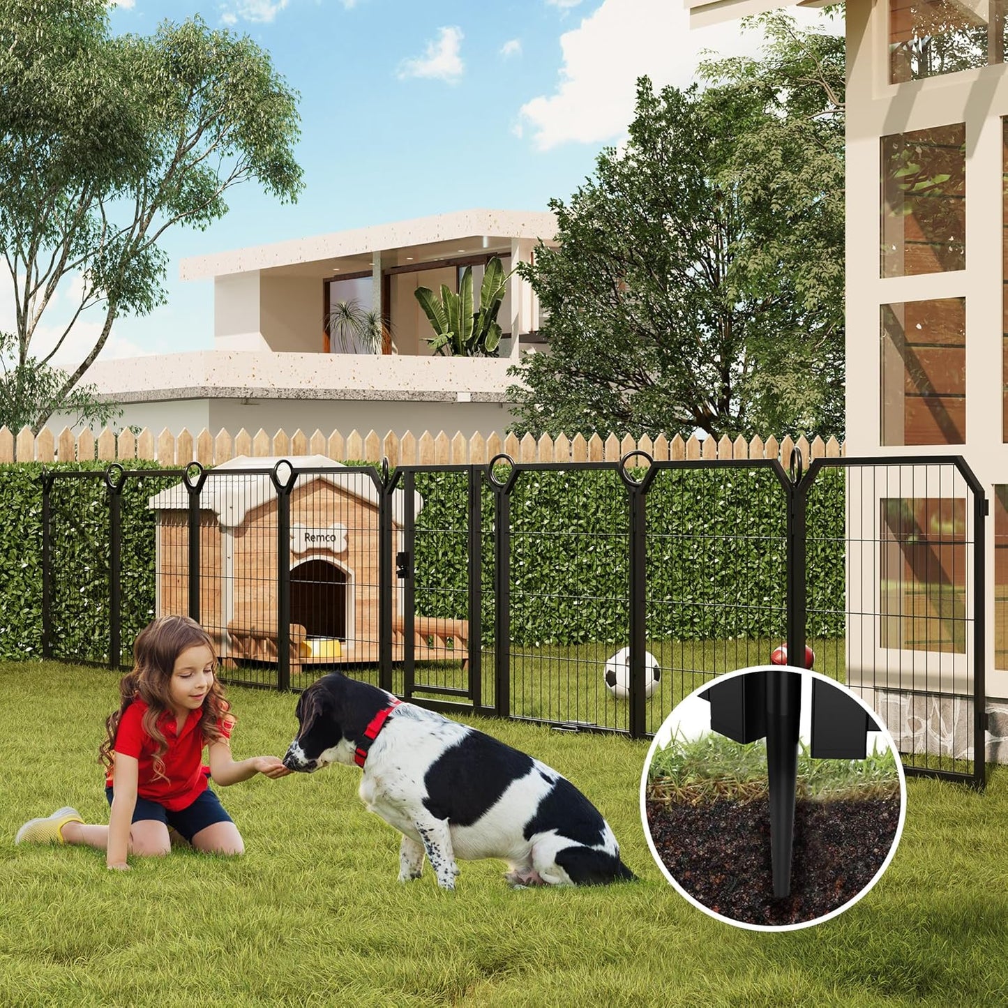 GarveeLife Dog Playpen, 24/32/40 in Height in, Folding Indoor Outdoor Anti-Rust Dog Exercise Fence, Pet Gates with Door for Large Medium Small Dogs and Pet (8 Panels,32 in)