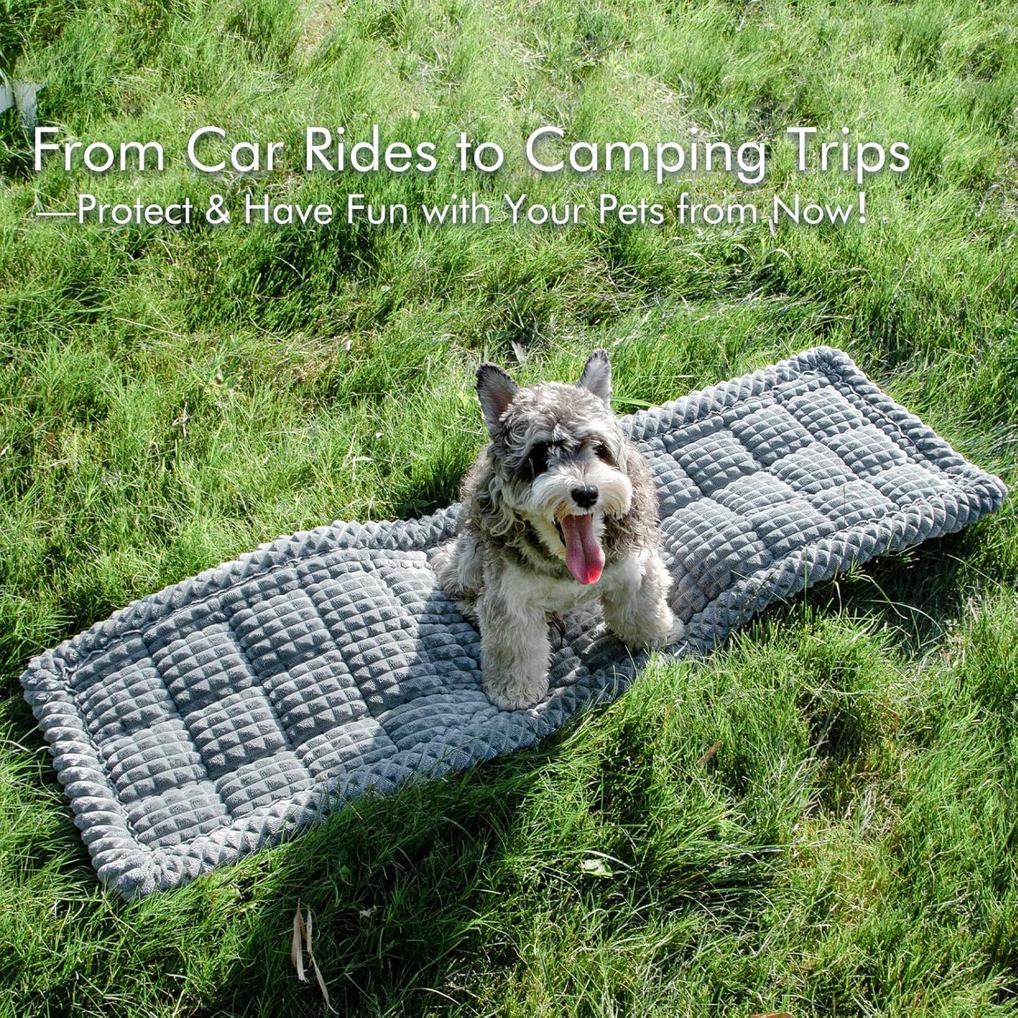 Dog Bed for Car, Pet Travel Backseat Mat for Vehicle SUV Truck Jeep Automobile, Large Washable Foldable Non-Slip Fuzzy Soft Comfortable Cozy Extender Protector Cover Pad, Grey, 24.8x54 in