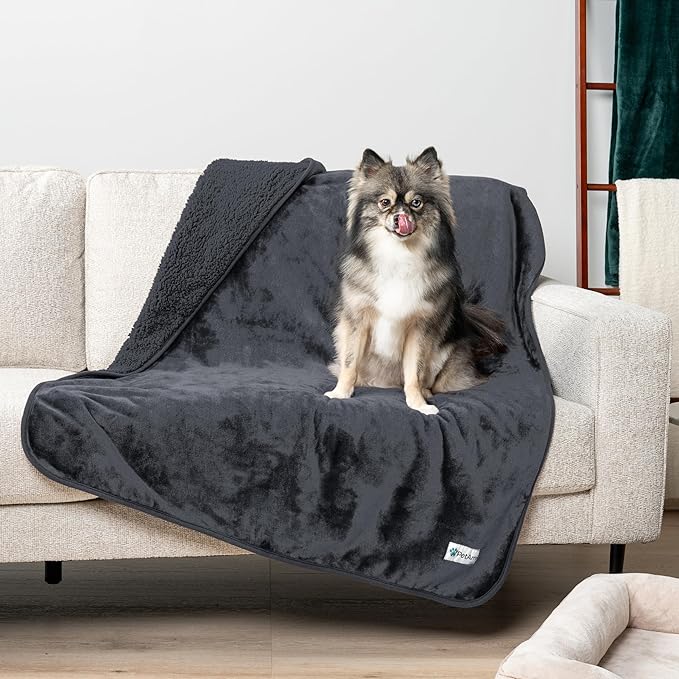 PetAmi Waterproof Dog Blanket - Pee Proof & Reversible for Medium Large Dogs, Pups & Cats. Soft Fleece, Washable, 40x60 Gray