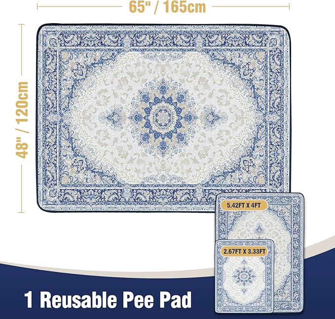 Washable Dog Pads 65"x48" (1 Pc), Reusable Dog Pee Pads Extra Large, Super Absorbent Puppy Pads XXL, Waterproof & Leak-Proof Pee Pads for Dogs, Non-Slip Training Pads for Pet Housebreaking