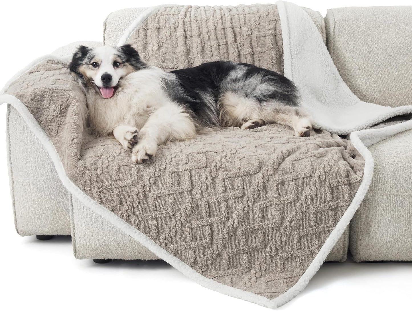 Bedsure Waterproof Dog Blankets for Large Dogs - Pet Blanket for Couch Protector Washable, Jacquard Coral Fleece Cat Throw Blanket, Soft Plush Reversible Furniture Protection, 50"x60", Pale Oak