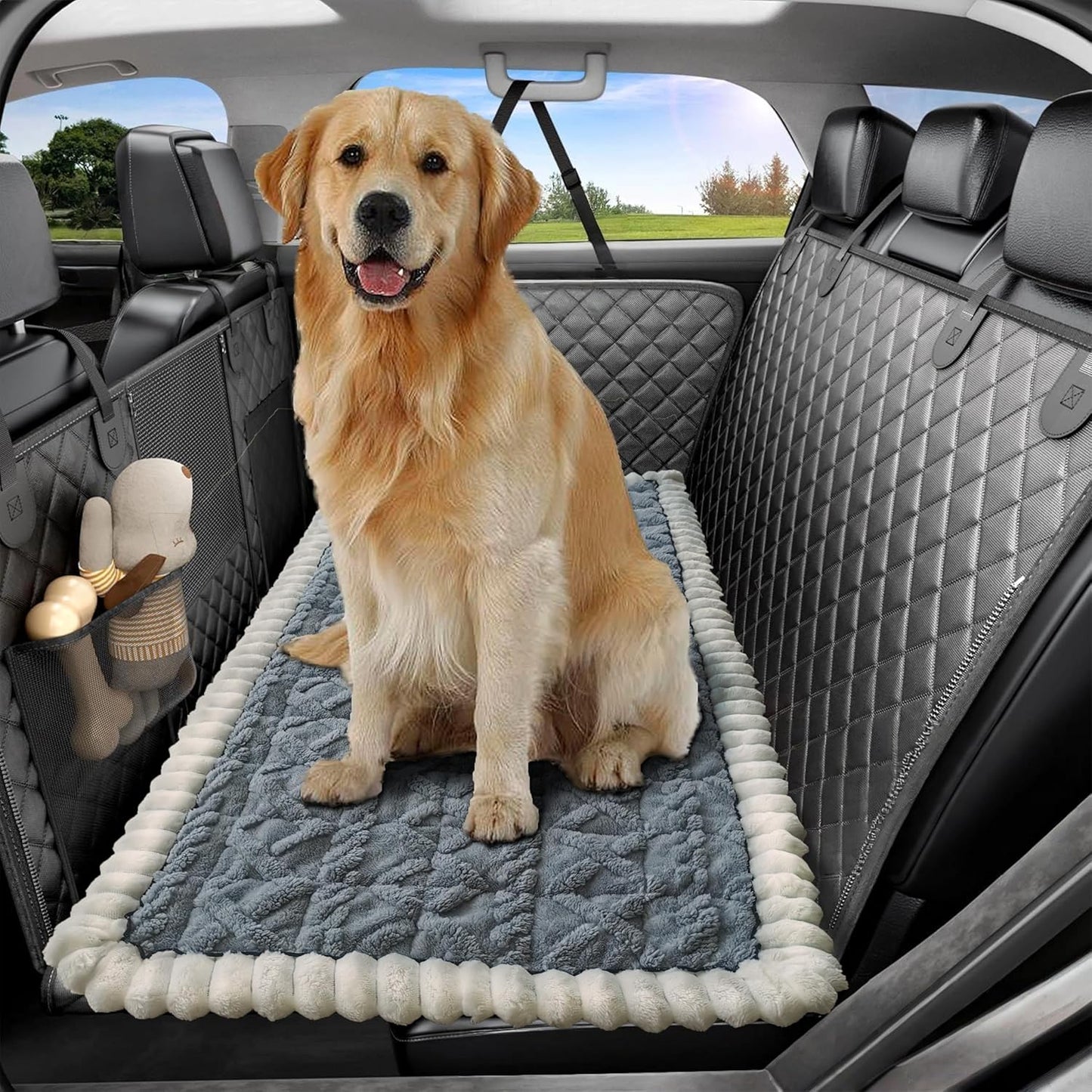 Dog Car Seat Cover for Back Seat, Big Dog Bed for Car, Suitable for Back Seat Extender for Dogs，Backseat Pet Bed Mat，Non-Slip Travel Pet Mat (White Light Gray, 24.8"x54")