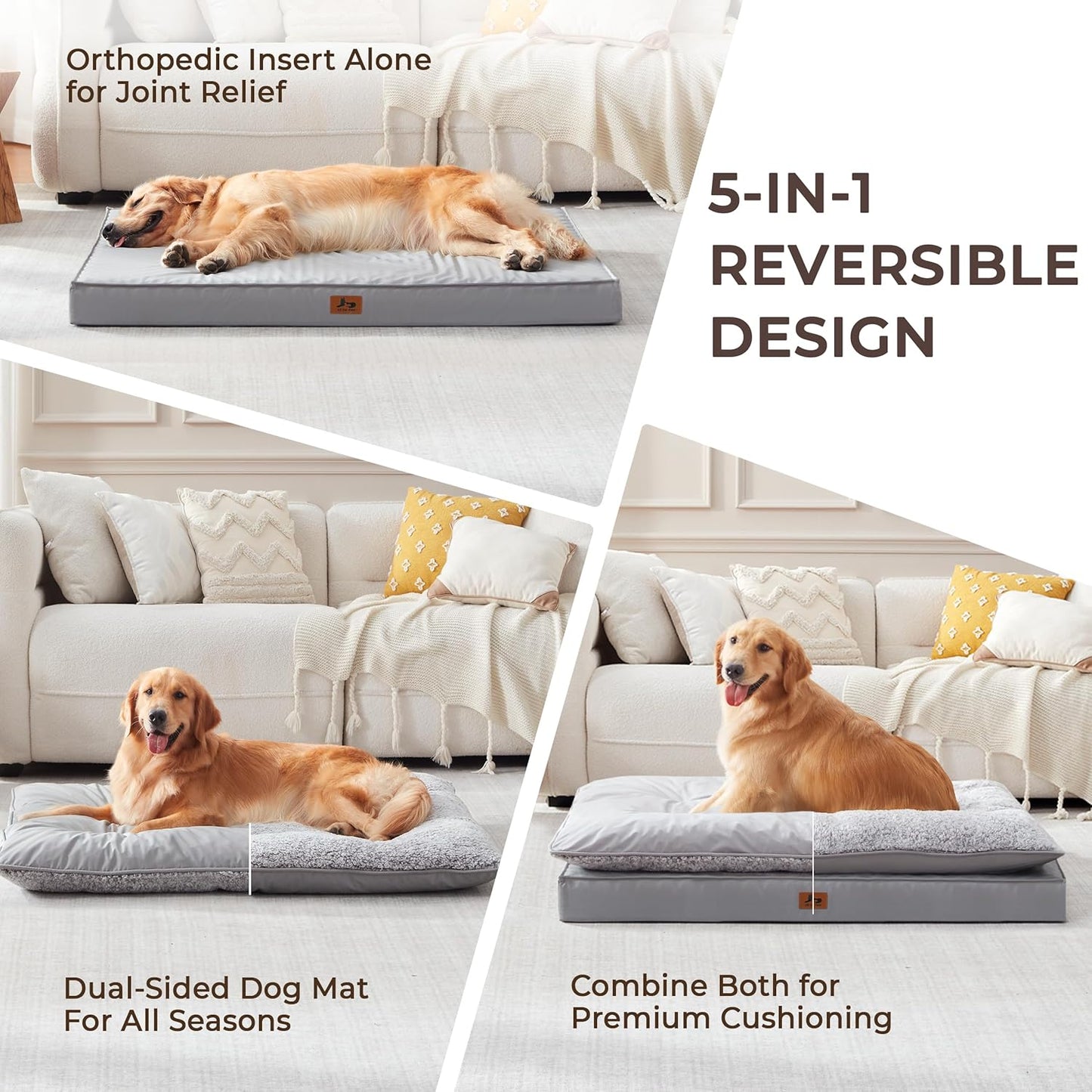 Orthopedic Dog Bed for Ctrate, Waterproof PillowTop Pet Bed for Medium Large Size Dogs, Egg-Crate Foam Dog Crate Mat with Removable Washable Cover, 2-Layers Kennel Pad 47"L x 39"W, Light Grey