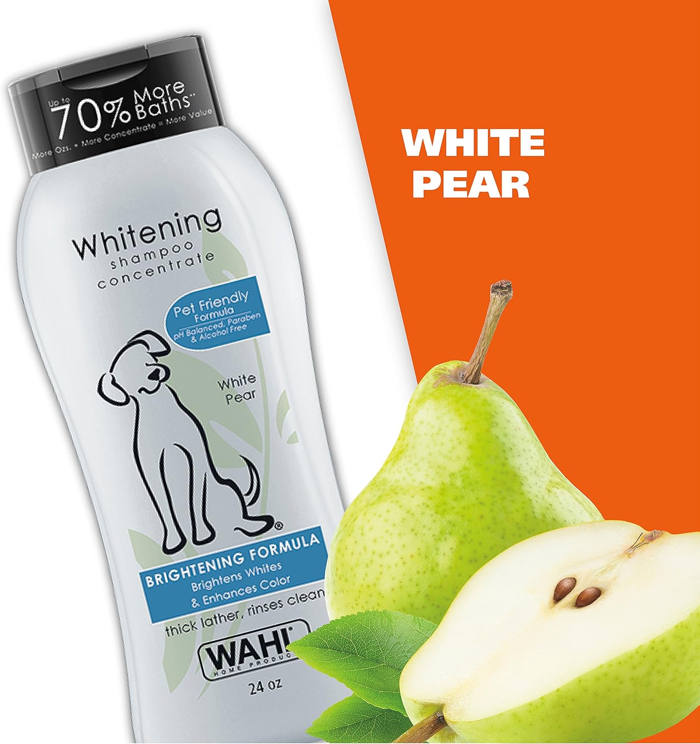 Wahl USA Whitening Shampoo White Pear scent for Pets – Whitening & Animal Odor Control with Silky Smooth Results for Grooming Dirty Dogs – 24 oz - Model 820001A