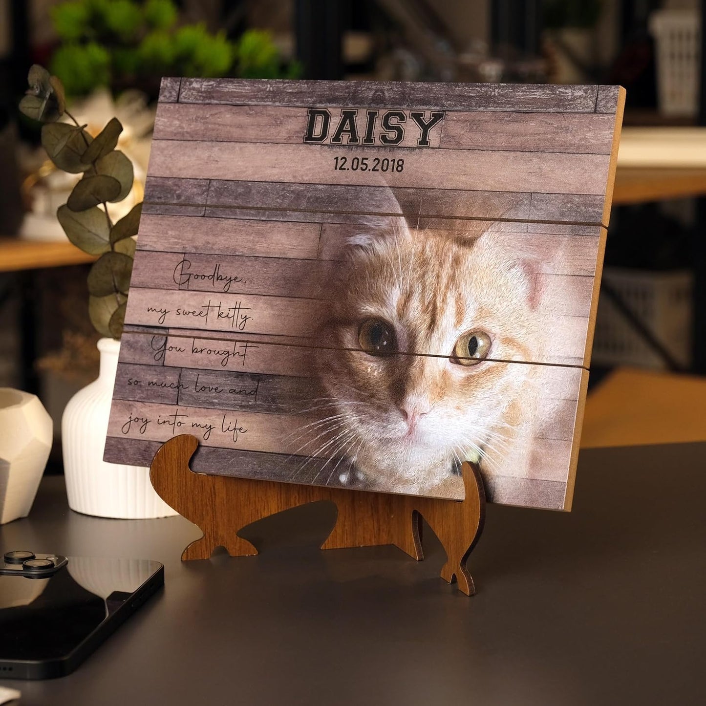 Custom Pet Memorial Night Light Gift Personalized Cat Acrylic Plaque Photo Frame Sympathy Gift Condolence Gifts with Picture Name (Cat Memorial)