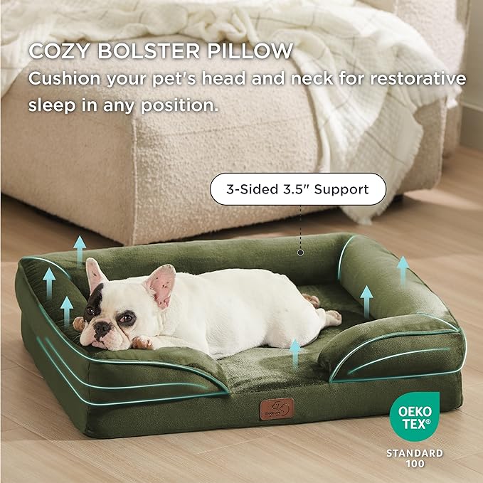 Bedsure Orthopedic Dog Bed Medium Size Dogs - Washable Medium Dog Cat Bed Waterproof, Comfort Pet Couch Sofa with Washable Removable Cover, Pets Bed with Nonskid Bottom, Moss Green, 28"