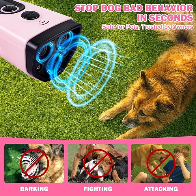 Anti Barking Device for Dogs, 3X Ultrasonic Dog Bark Deterrent Devices to Stop Own or Neighbor's Dog Barking, 5 Modes 35FT Range, Safe for Dogs Training, Bark Control Indoor Outdoor, Pink