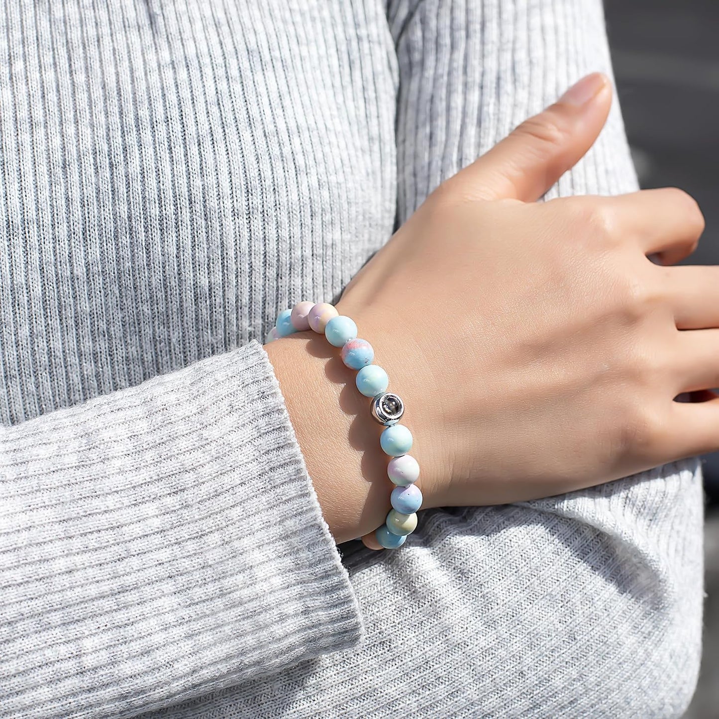 EMIRISTIC Custom Photo Bracelet - Personalized Picture Natural Stone Cuban Chain Bracelet - Any Special Day Gifts