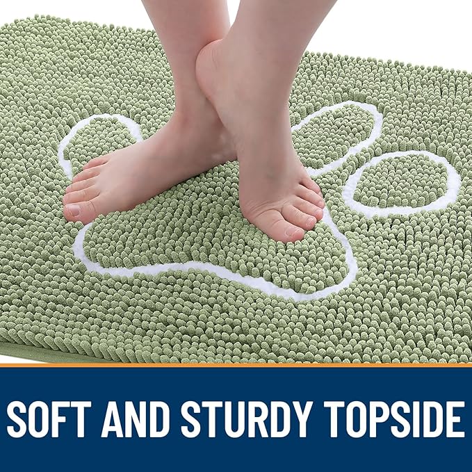 OLANLY Door Mat for Muddy Dog Paws 30x20, Ultra Absorbent Chenille Mud Doormat with Paw Print Design, Non-Slip Washable Doormat for Indoor Entryway, Quick-Dry Pet Bed Mats for Dirty Dogs, Sage Green