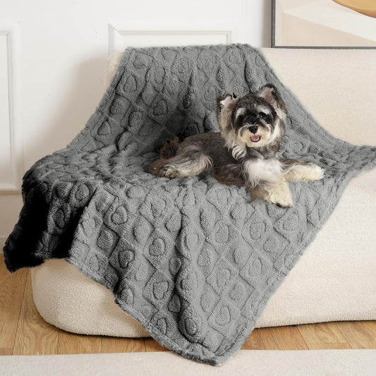 gogobunny Calming Plush Dog Cat Blanket 300GSM Coral Fleece, Ultra-Soft Machine Washable Pet Bedding for Small Medium Dogs Cats Puppies Kittens (Anthracite, 40x50)