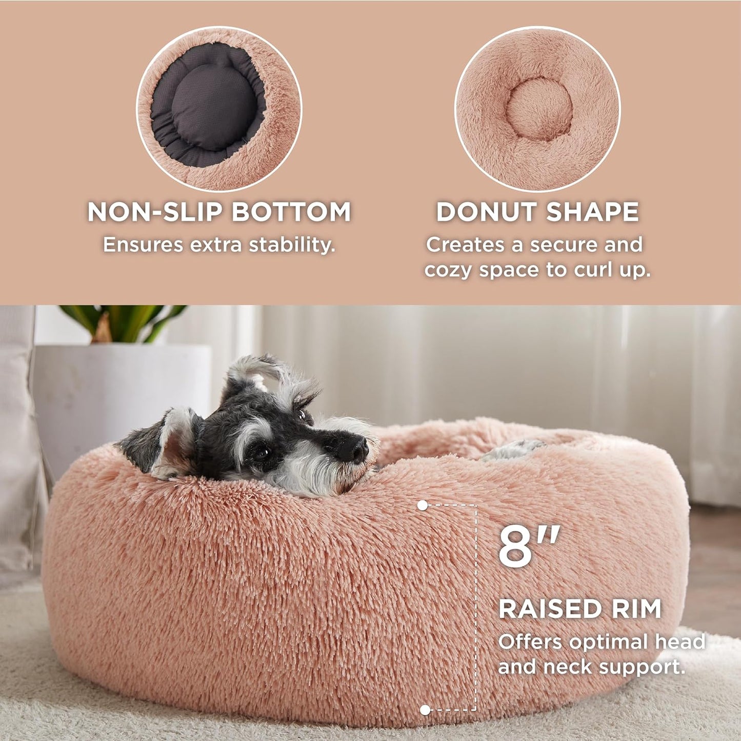 Bedsure Calming Dog Bed for Small Dogs - Donut Washable Small Pet Bed, 23 inches Anti-Slip Round Fluffy Plush Faux Fur Large Cat Bed, Fits up to 25 lbs Pets, Pink