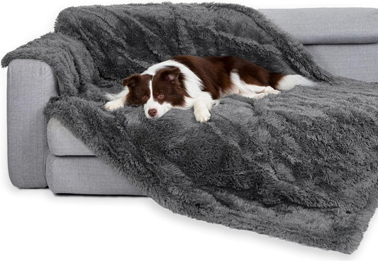 gogobunny Waterproof Dog Blanket for Large Dogs, Cats, Puppy, Reversible Faux Fur Pet Throw Blanket, Washable, Calming Furniture Protection for Sofa Bed (60x80 Inch (Pack of 1), Grey)