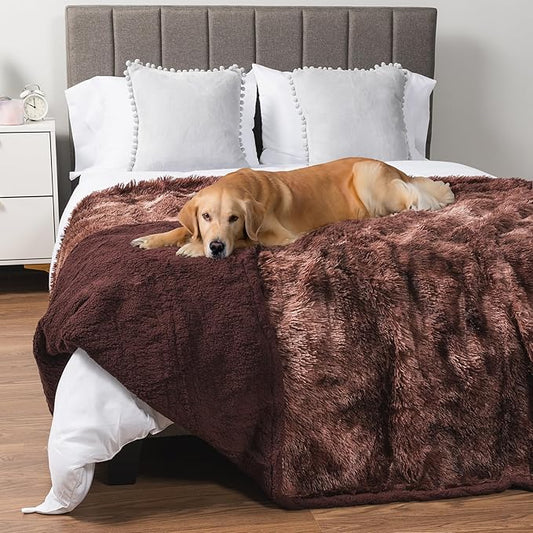 PetAmi Waterproof Dog Blanket for Large Dog, Queen Size Calming Pet Blanket Couch Cover Protector, Sherpa Faux Fur Cat Throw for Sofa Furniture Bed, Soft Fluffy XL, 90x90 Tie-Dye Brown