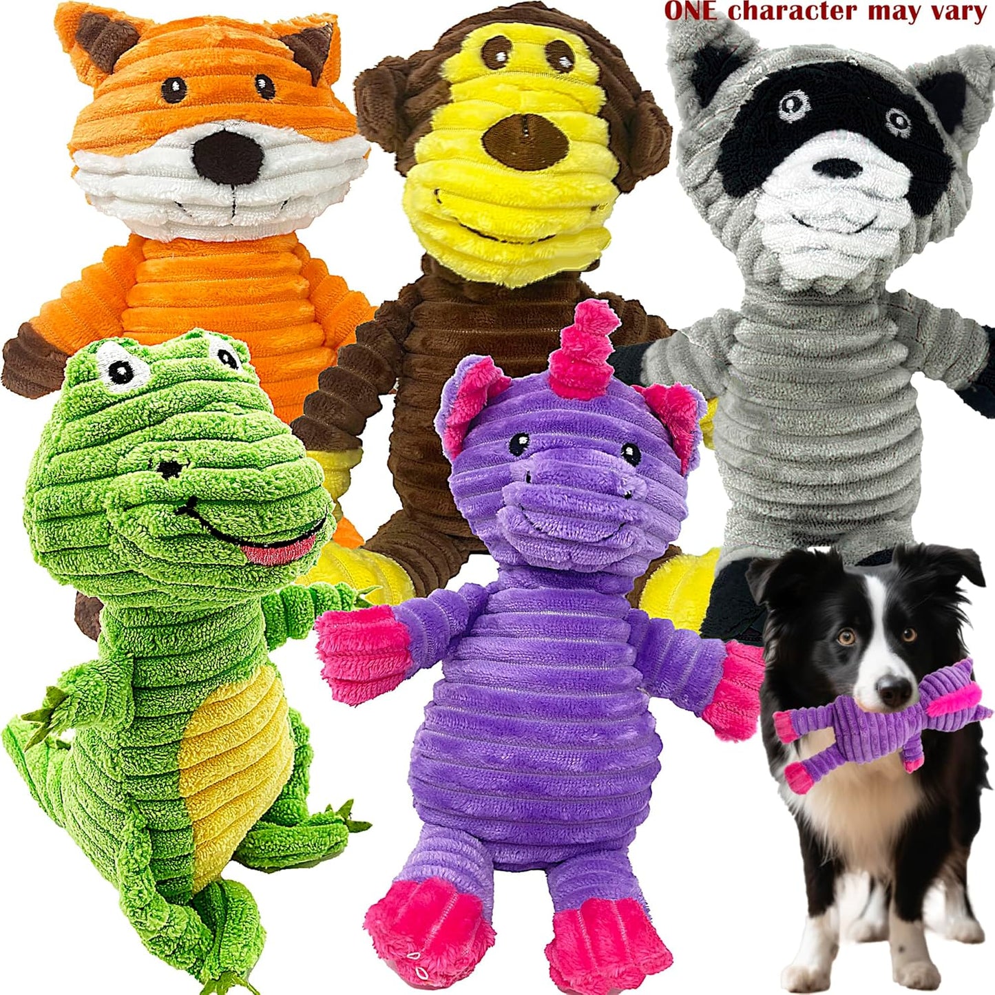 Jalousie Plush Toys Assortment Value Bundle Puppy Pet Mutt Squeak Toy for Medium Large Dogs (5 Pack Corduroy)