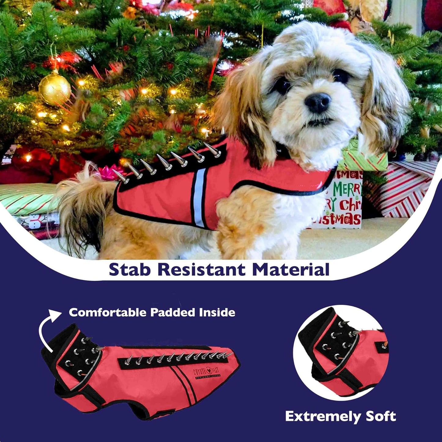 CoyoteVest SpikeVest Dog Harness Vest for Small Dogs, Reflective Dog Vest with Spikes to Shield Your pet from Coyotes, Raptor and Animal Attacks, Anti Hawk Vest, Made in USA (XS-Red)