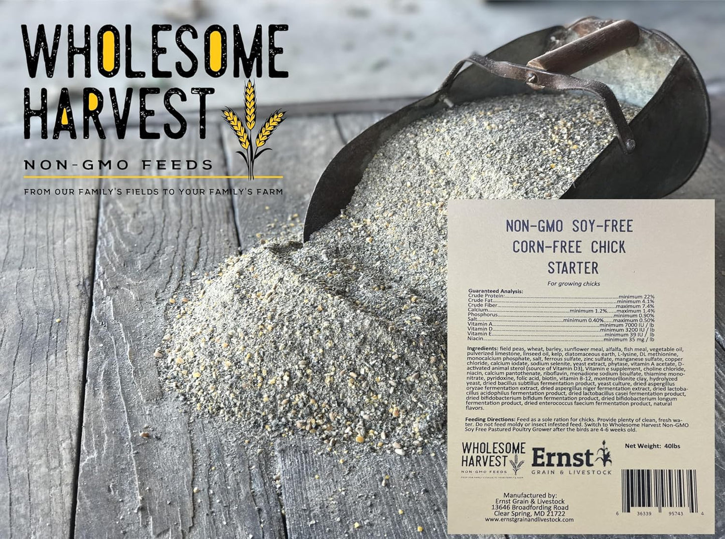 Corn & Soy-Free Chick Starter Feed - All Grain & Non-GMO Chick Food Starter with Omega 3 - Chicken Feed for Growing Healthy Chicks with High-Protein 22% and Probiotics - 40 Lb