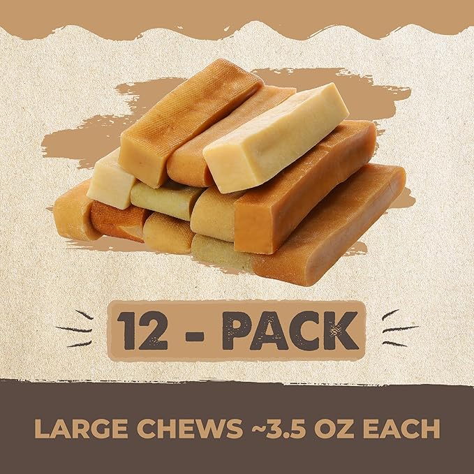 Mighty Paw Yak Cheese Chews for Dogs | All-Natural Long Lasting Treats. Odorless and Great for Oral Health. Limited-Ingredient Chews for Puppies & Power-Chewers (Large, 12 Pack)1 Count (Pack of 1)