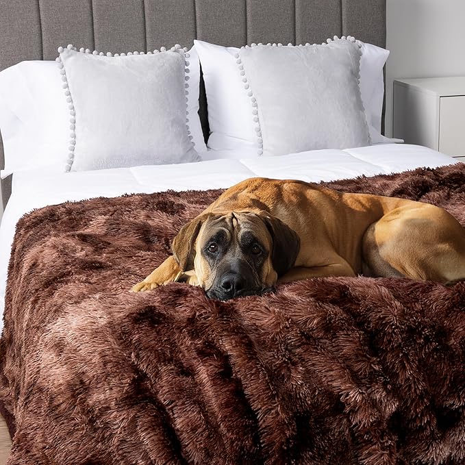 PetAmi Waterproof Dog Blanket for Large Dog, Queen Size Calming Pet Blanket Couch Cover Protector, Sherpa Faux Fur Cat Throw for Sofa Furniture Bed, Soft Fluffy XL, 90x90 Tie-Dye Brown