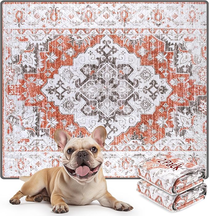 LOOBANI Reusable Pee Pads for Dogs, 2 Pack Super Absorbent Washable Puppy Pee Pads, Waterproof Non-Slip Whelping Pad for Floor Playpen Crate Couch-36 x48 (Red-Orange)