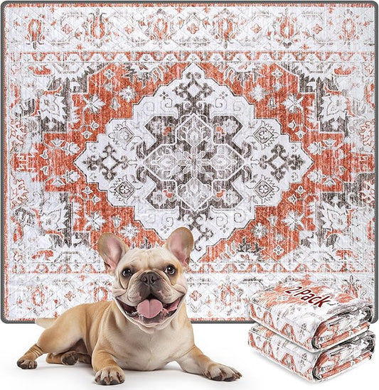 LOOBANI Reusable Pee Pads for Dogs, 2 Pack Super Absorbent Washable Puppy Pee Pads, Waterproof Non-Slip Whelping Pad for Floor Playpen Crate Couch-36 x48 (Red-Orange)