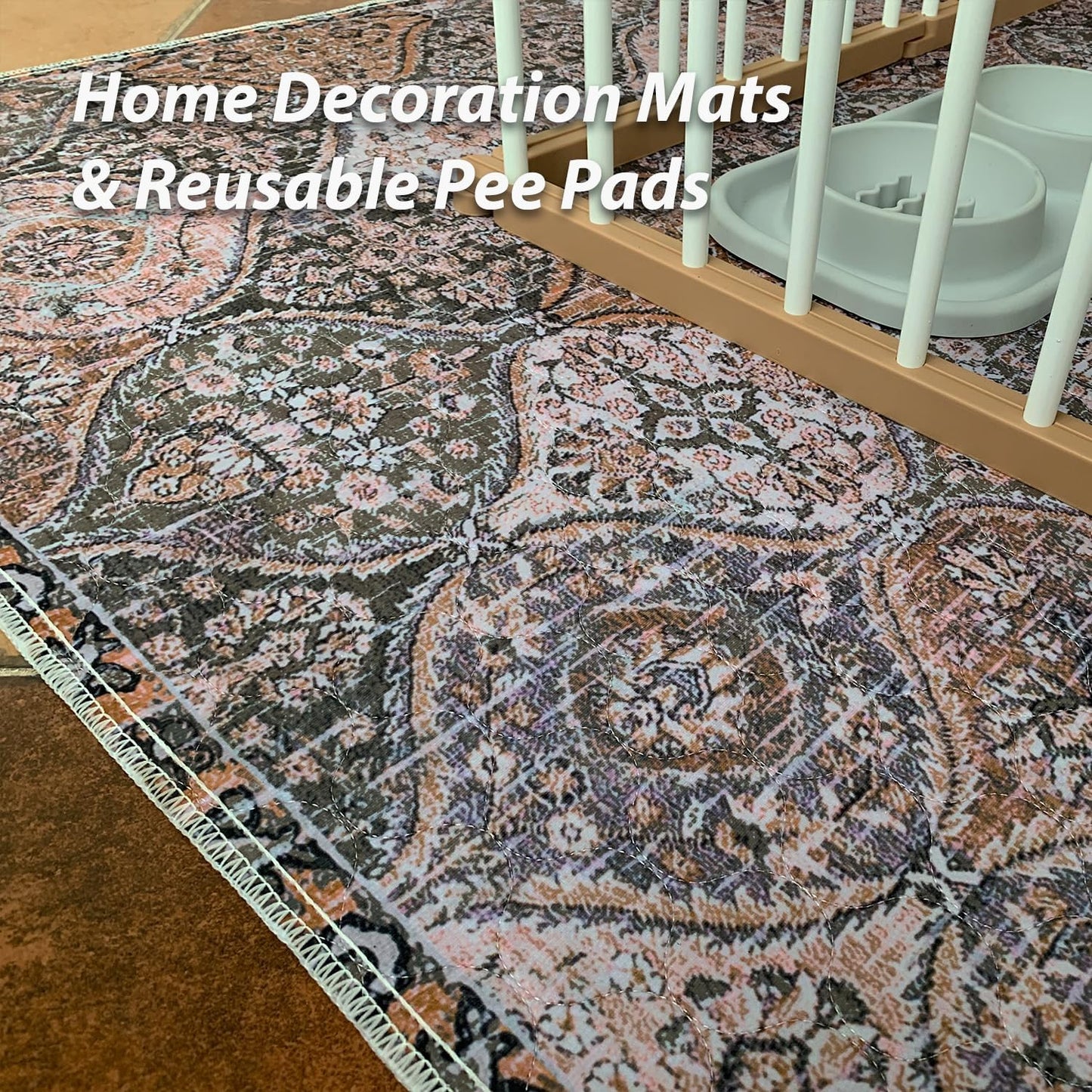 nunubaby 2PACK Washable Pee Pads for Dogs, Stylish, Non-Slip and Leak-Proof Pee Pads. Reusable Potty Pads for Dogs for Crates and Floors.(Brown/Multi, 72" x72")