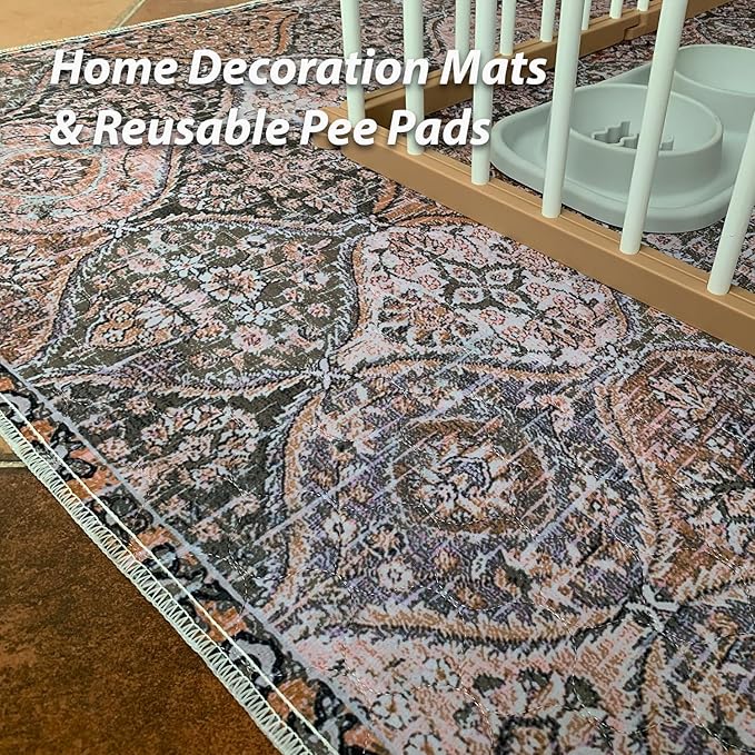 nunubaby Washable Pee Pads for Dogs, Stylish, Non-Slip and Leak-Proof Pee Pads. Reusable Potty Pads for Dogs for Crates and Floors.(Brown/Multi, 54" x54")