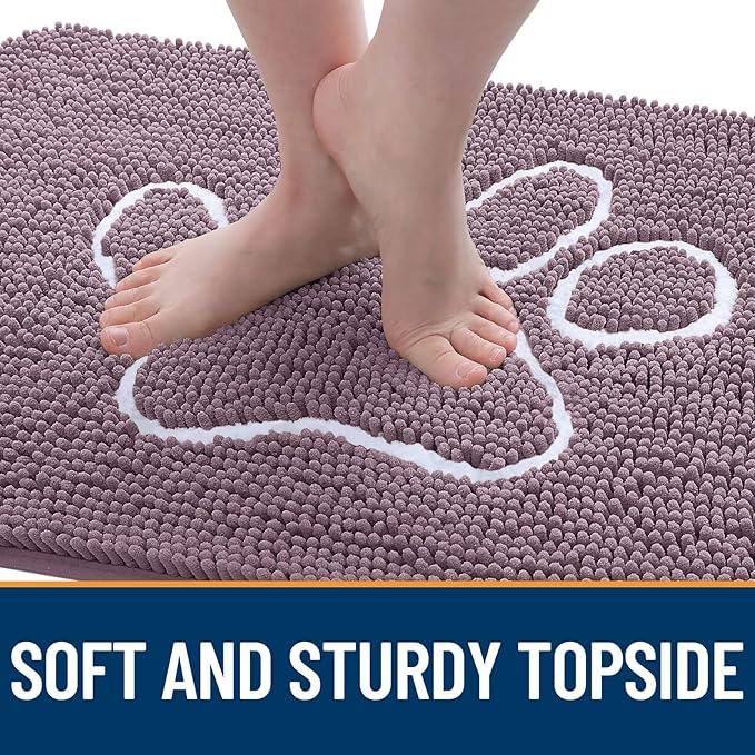 OLANLY Door Mat for Muddy Dog Paws 30x20, Absorbent Chenille Mud Doormat with Paw Print Design, Non-Slip Washable Doormat for Indoor Entryway, Quick-Dry Pet Bed Mats for Dirty Dogs, Deep Plum