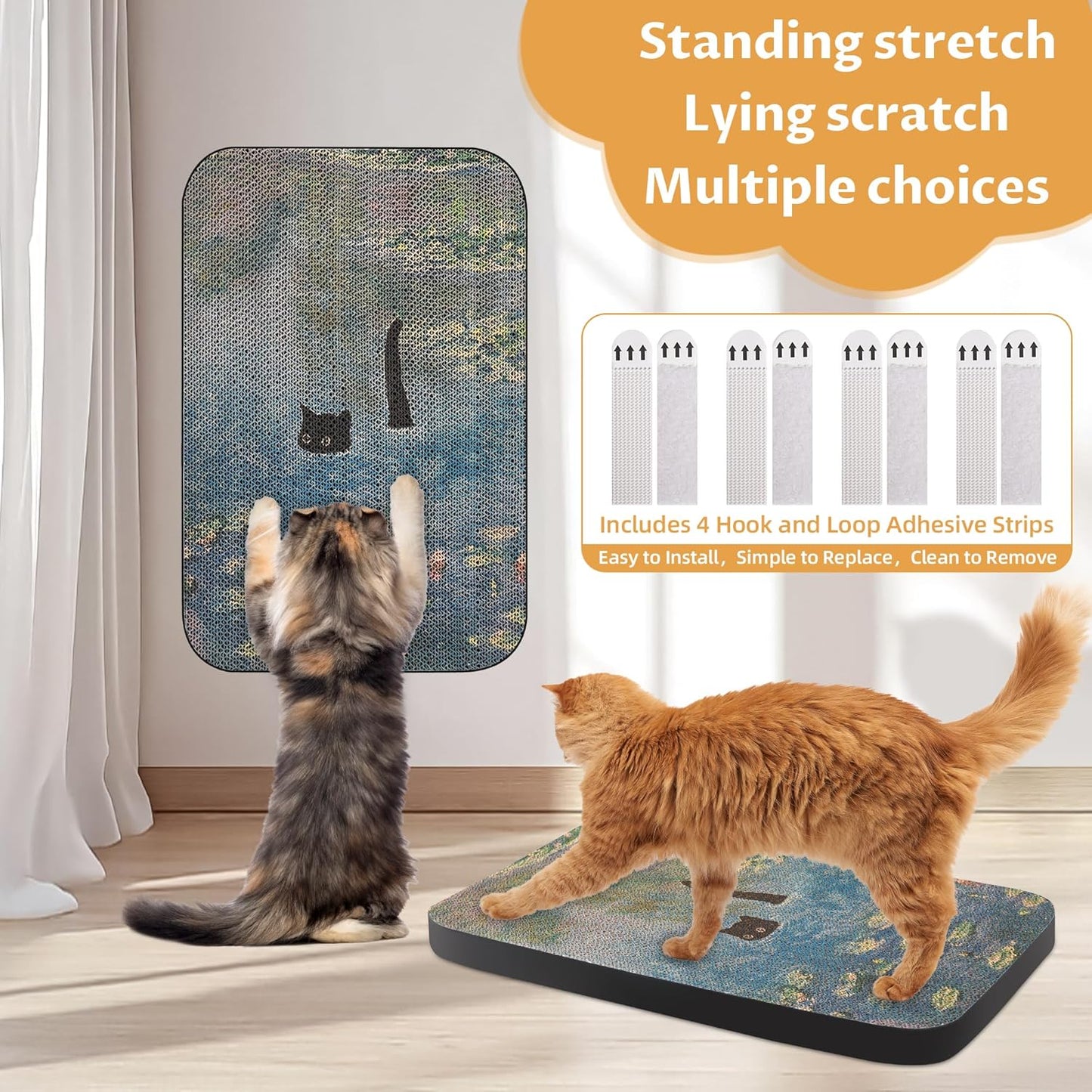 Art Cat Scratcher, Wall-Mountable Cat Scratching Board, Cat Wall Scratcher 16.7x11x1 Inch Cat Scratch Pad and Cat Scratchers for Indoor Cats Toy Furniture Protector（Water Lily Pond）