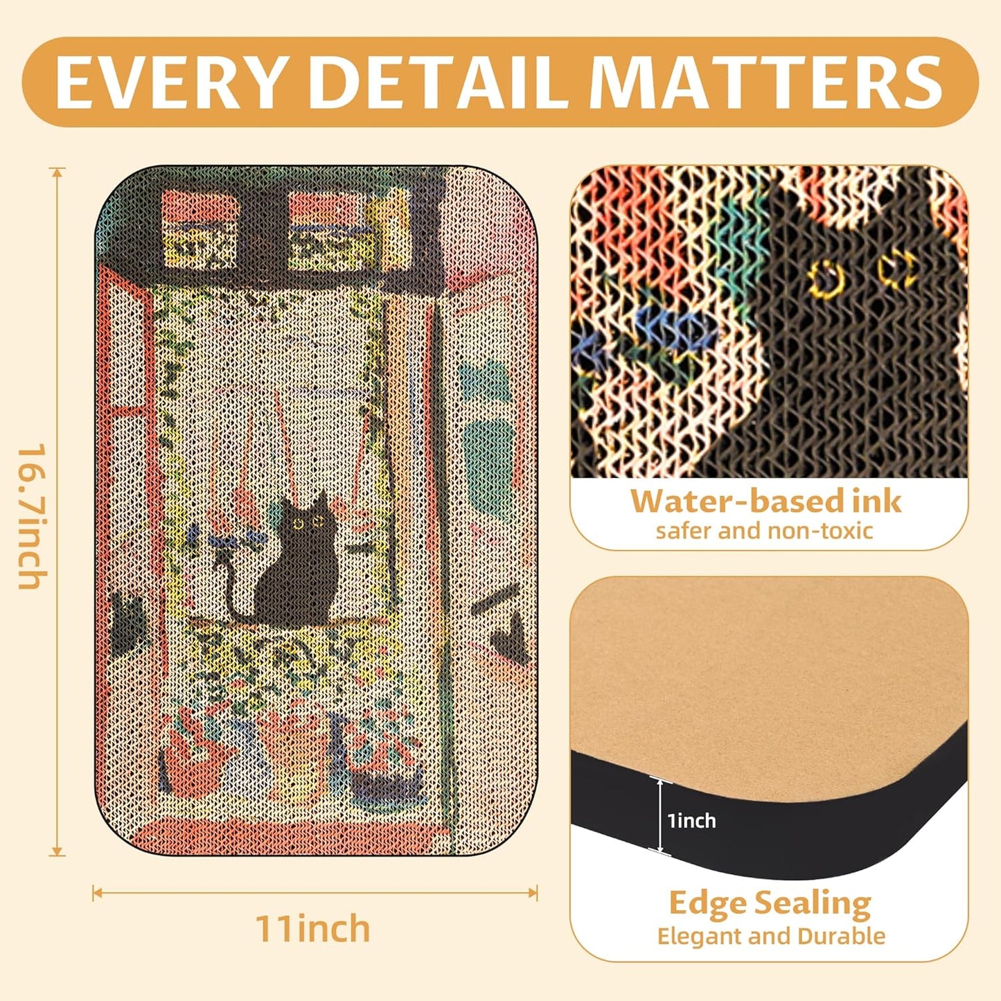 Art Cat Scratcher, Wall-Mountable Cat Scratching Board, Cat Wall Scratcher 16.7x11x1 Inch Cat Scratch Pad and Cat Scratchers for Indoor Cats Toy Furniture Protector（The Open Window）