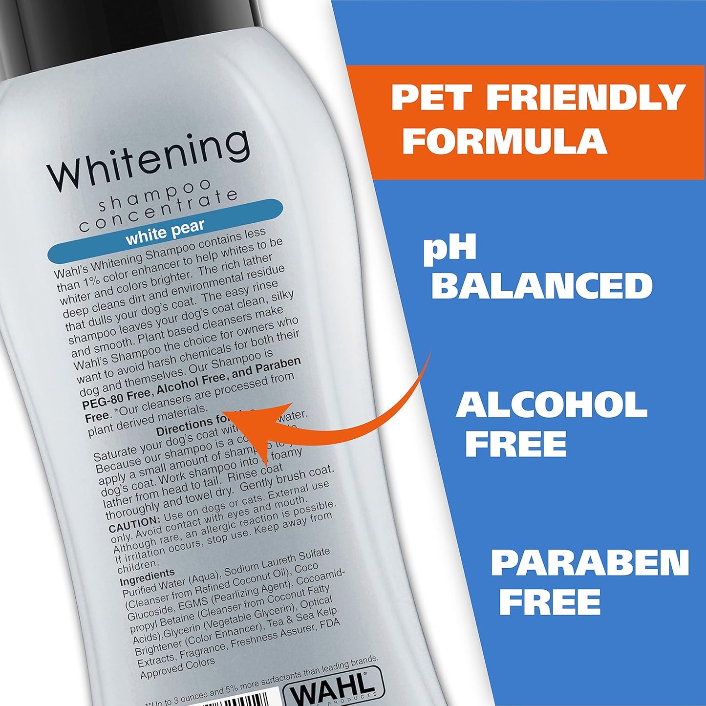 Wahl USA Whitening Shampoo White Pear scent for Pets – Whitening & Animal Odor Control with Silky Smooth Results for Grooming Dirty Dogs – 24 oz - Model 820001A