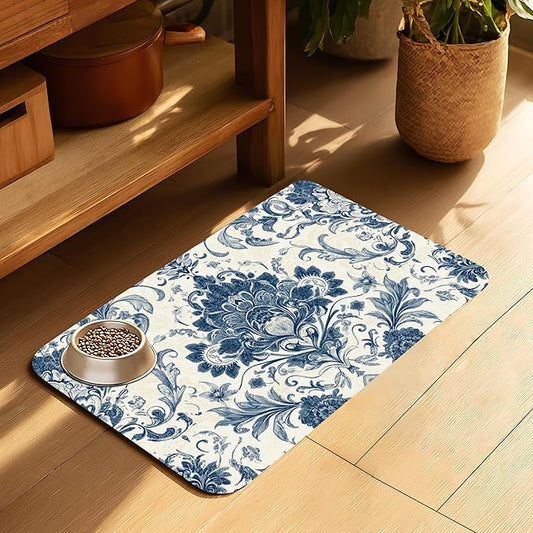 Vintage Floral Paisley Dog Food Mat-Absorbent Pet Feeding Mat for Food and Water Bowl, Quick Dry Dog Placemat with Rubber Backing-No Stains Pet Supplies for Messy Drinkers 12"x20"