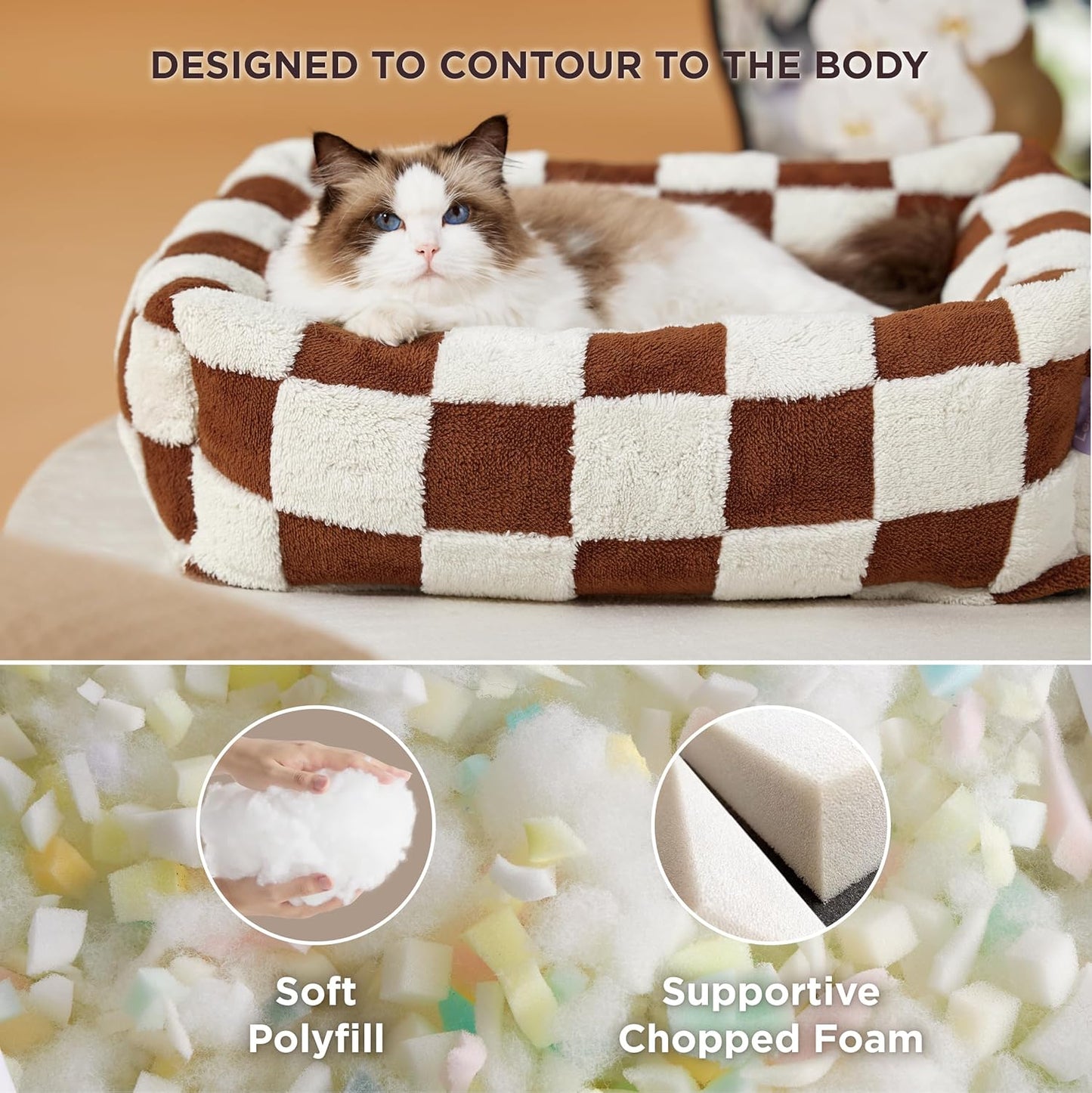 Lesure Cute Dog Bed for Small Dogs & Cats- Washable Puppy Beds,Cozy Rectangle Orthopedic Pet Sofa with Jacquard Shaggy Plush & Anti Slip Bottom,20x19x6inches