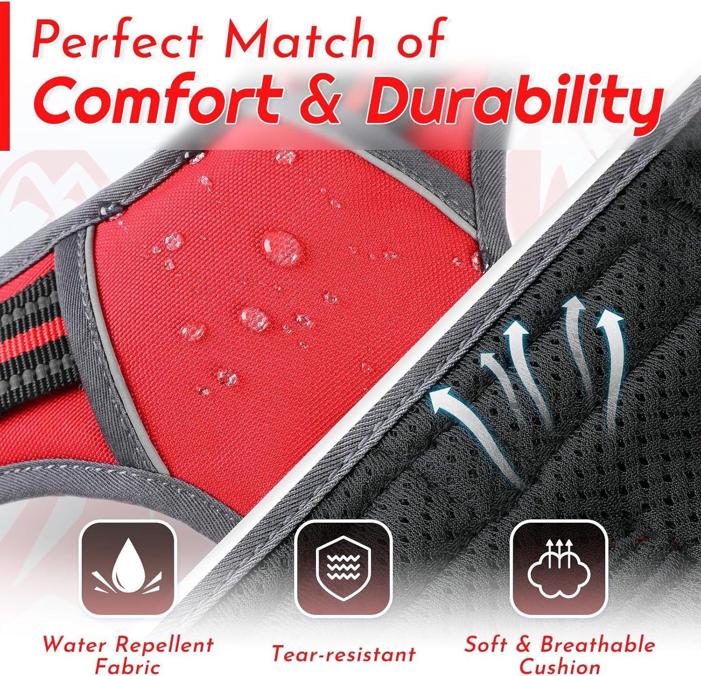 Eagloo Dog Harness for Large Dogs, No Pull Service Vest with Reflective Strips and Control Handle, Adjustable and Comfortable for Easy Walking, No Choke Pet Harness with 2 Metal Rings, Red, L