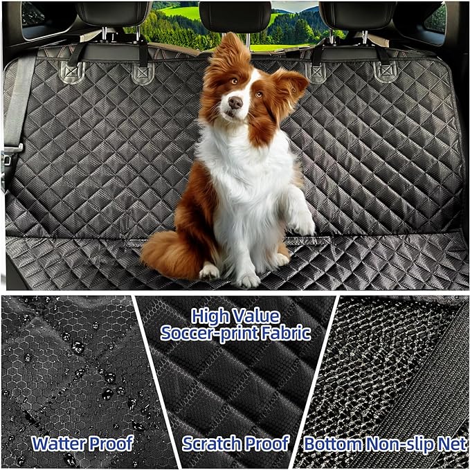 Dog Car Seat Covers for Back Seat Waterproof Bench Seat Cover Protector Nonslip Durable Soft Pet Dog Back Seat Cover for Car, Truck, & SUV (Black)