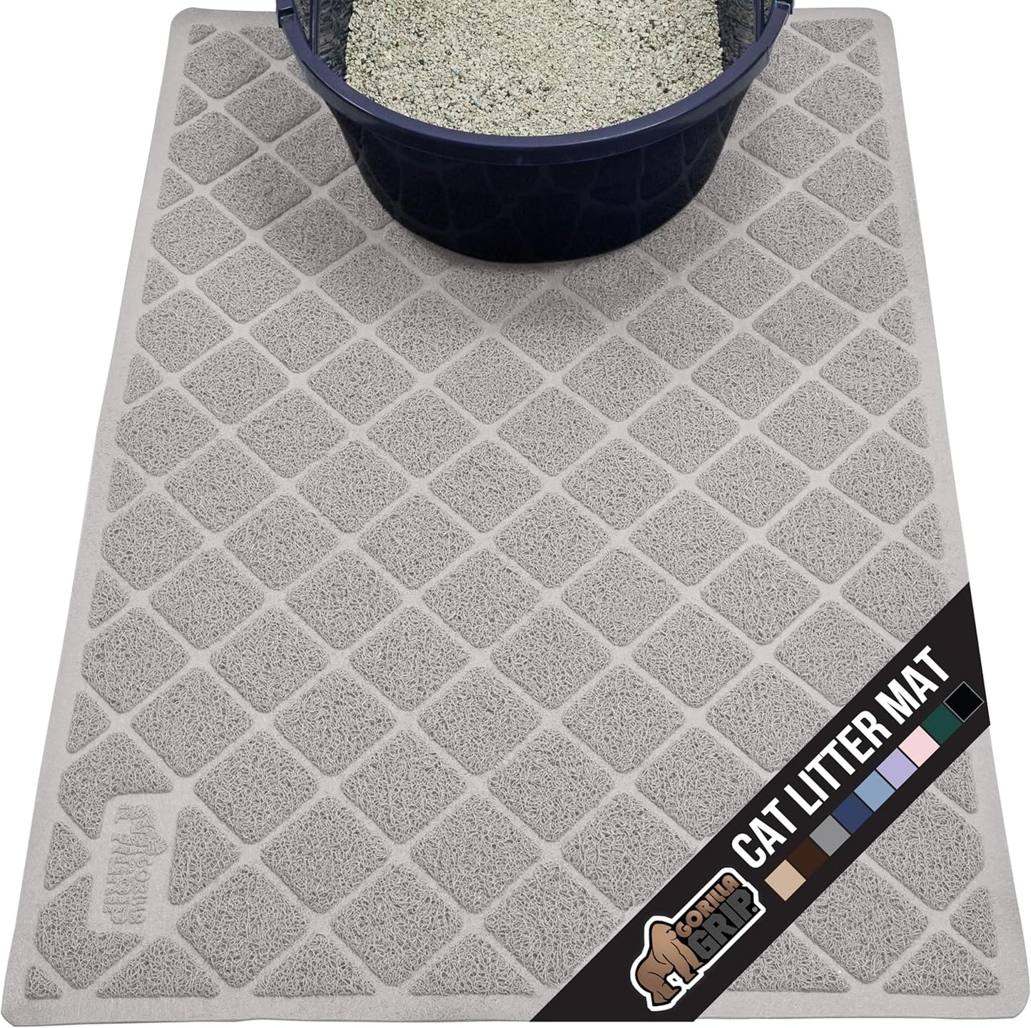 GORILLA GRIP Cat Litter Box Mat, Water Resistant, US Designed Kitty Litter Trapping Mats, Easy to Clean, Scatter Control, Less Mess and Clean Floors, Kitten Supplies for Indoor Cats, 30x20 Light Gray