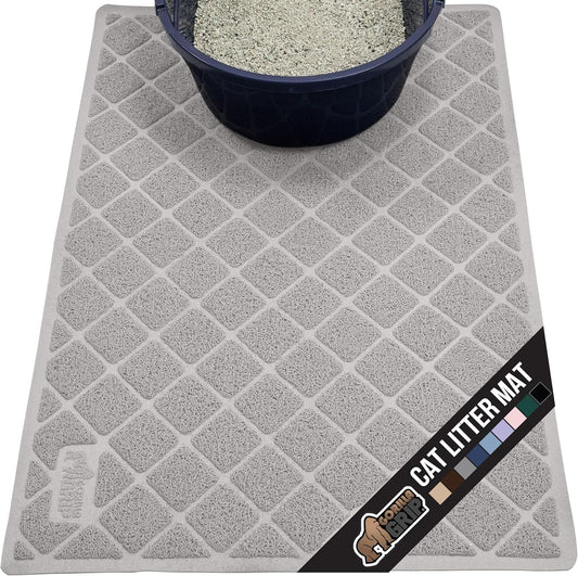 GORILLA GRIP Cat Litter Box Mat, 40x28, Water Resistant, US Designed Kitty Litter Trapping Mats, Easy to Clean, Scatter Control, Less Mess and Clean Floors, Kitten Supplies for Indoor Cats, Light Gray
