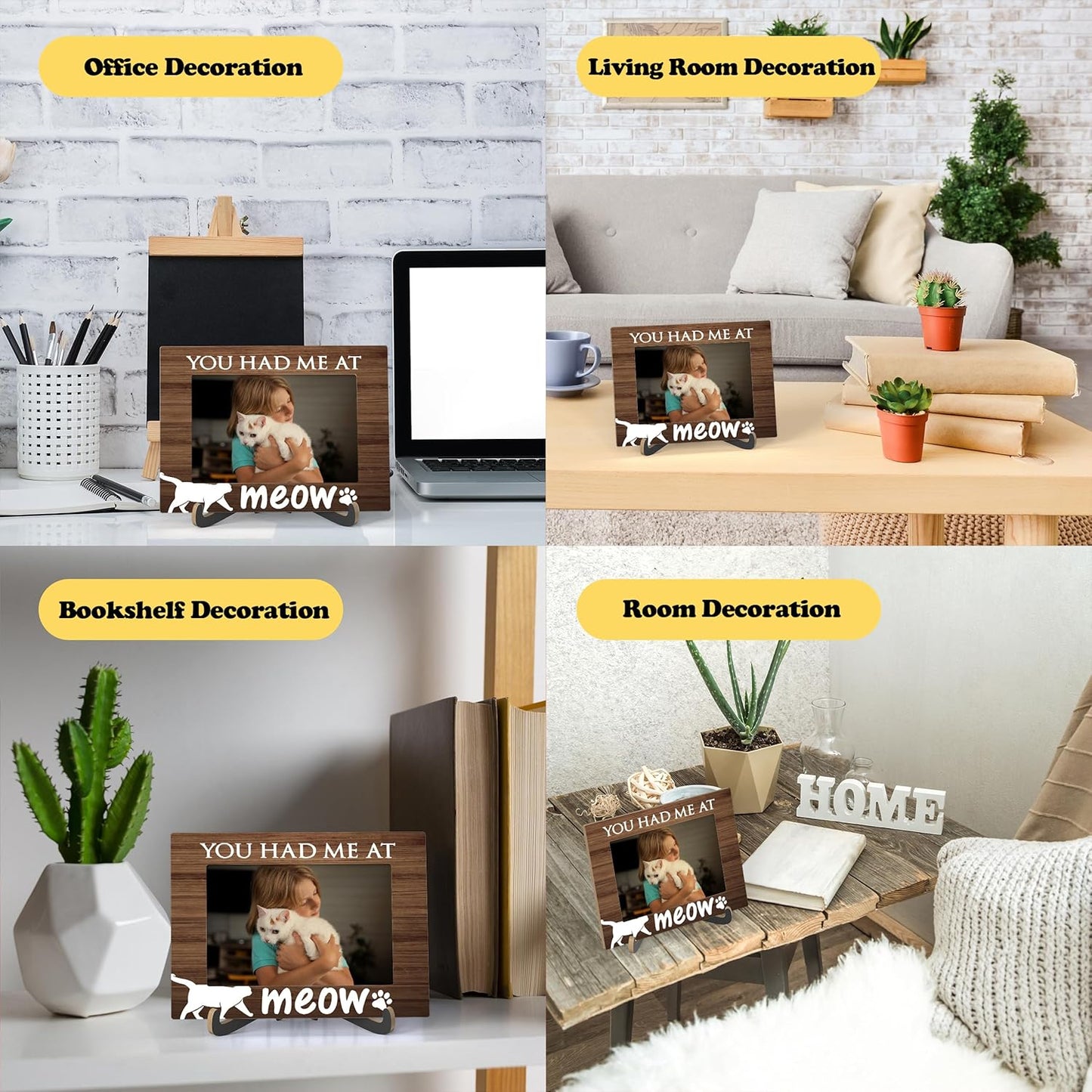 Pet Photo Frame - You Had Me At Meow Wooden Tabletop Picture Frame With Stand - Best Cat Ever Photo Frame - I Love My Cat Gifts - Cat Frame Gifts For Cat Lover -57
