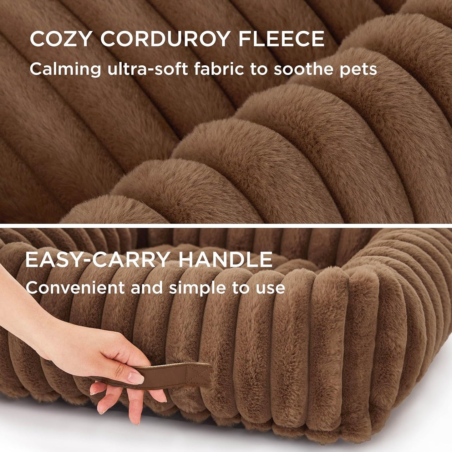 Bedsure Cute Dog Bed for Small Medium Dogs - Washable Furry Puppy Beds, Rectangle Orthopedic Corduroy Fleece Pet Beds with Removable Zipper Cover, 25x21x7inches, Copper Brown