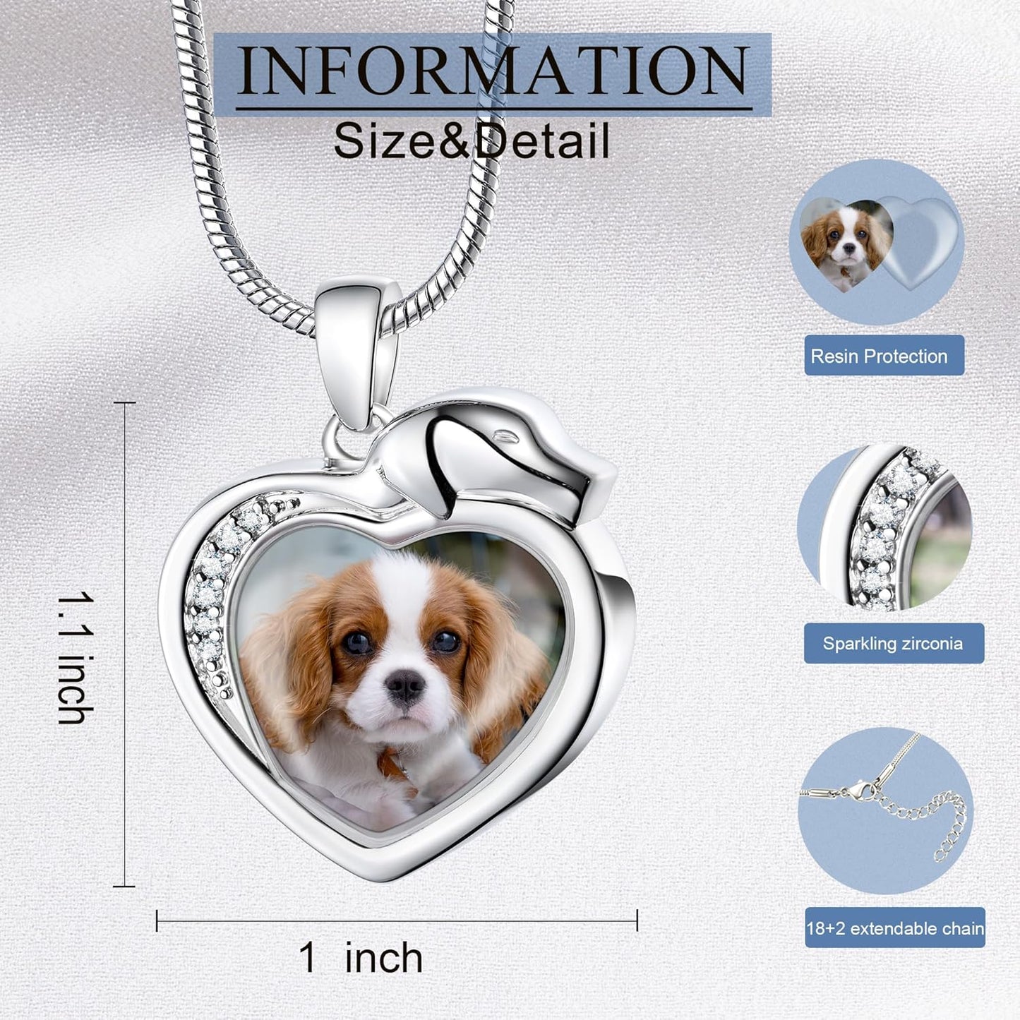 Fanery Sue Personalized Pet Ashes Necklace for Dog Cat Custom Photo&Text Pet Loss Sympathy Gift Cremation Jewelry