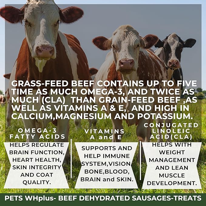 Beef Sausages Dog Treats, 100% Natural, 6" (5 Count) – Rawhide-Free, Long-Lasting Chews – Grass-Fed, High Protein, Single Ingredient, Grain-Free, Easily Digestible, Low Fat