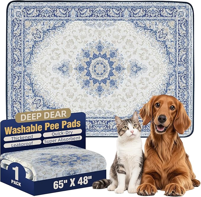 Washable Dog Pads 65"x48" (1 Pc), Reusable Dog Pee Pads Extra Large, Super Absorbent Puppy Pads XXL, Waterproof & Leak-Proof Pee Pads for Dogs, Non-Slip Training Pads for Pet Housebreaking