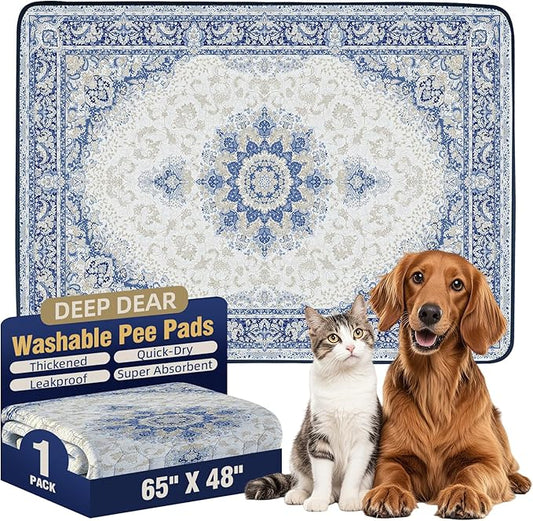 Washable Dog Pads 65"x48" (1 Pc), Reusable Dog Pee Pads Extra Large, Super Absorbent Puppy Pads XXL, Waterproof & Leak-Proof Pee Pads for Dogs, Non-Slip Training Pads for Pet Housebreaking