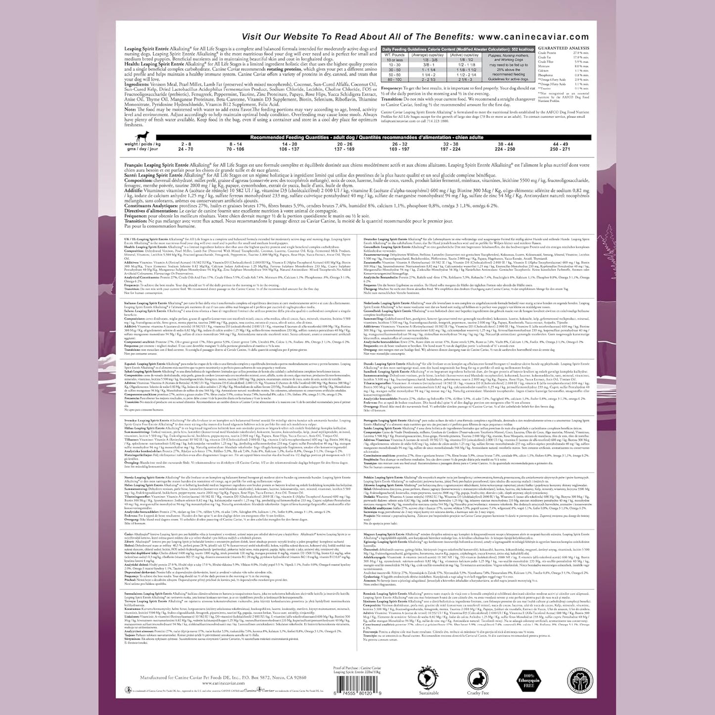 Canine Caviar - Leaping Spirit: Venison & Pearl Millet Alkaline Dry Dog Food, Limited Ingredients, Gluten-Free, Based on Science & Research, Veterinary Alternative Diet (22 Pound Bag)