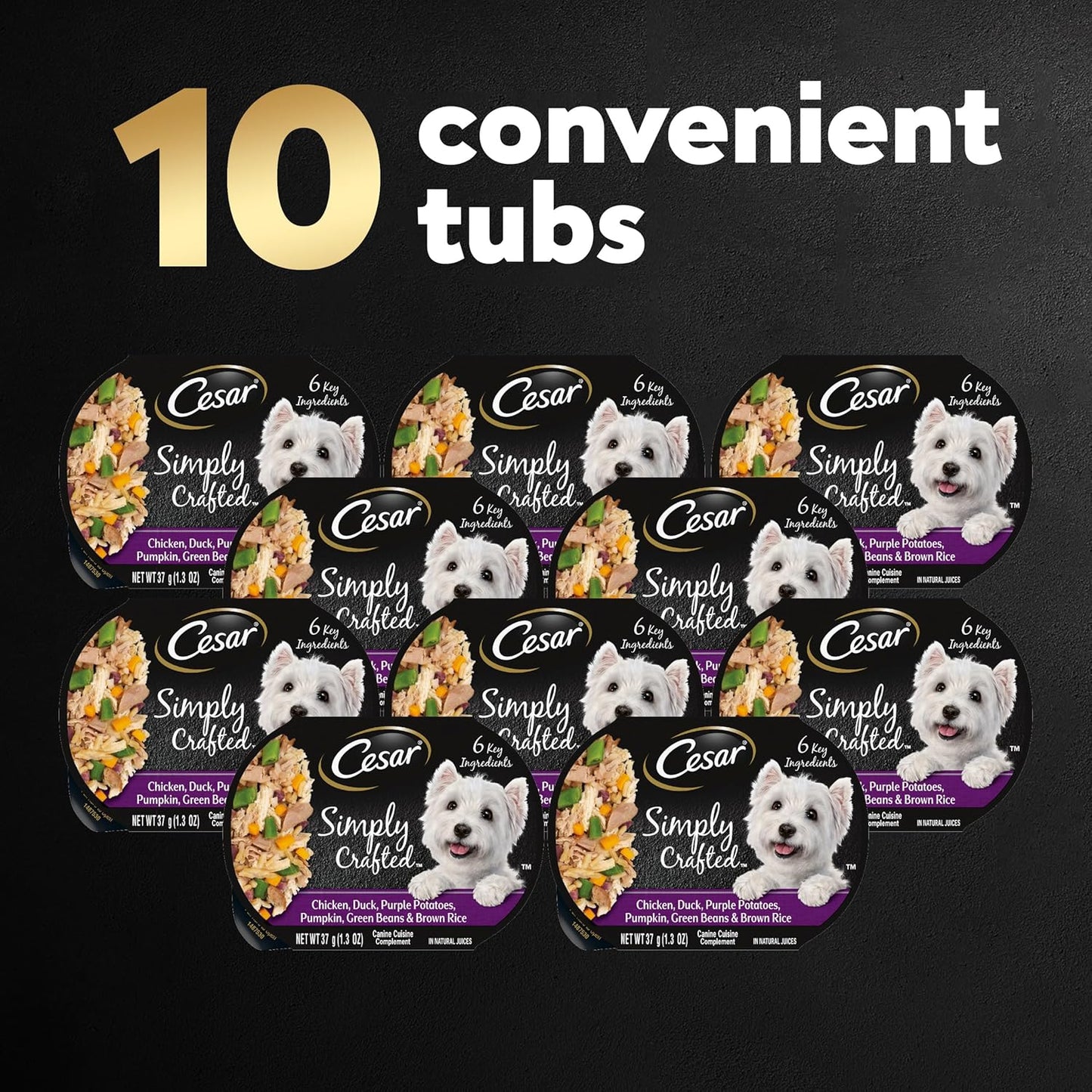 Cesar Simply Crafted Adult Wet Dog Food Meal Topper, Chicken, Duck, Purple Potatoes, Pumpkin, Green Beans & Brown Rice, 1.3oz. (10 Count, Pack of 1)