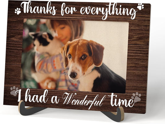 Pet Dog Cat Memorial Photo Frame - Thanks For Everything I Had A Wonderful Time Wooden Tabletop Picture Frame With Stand - Pet Memory Frame Sympathy Gift For Dog Cat Owner -62