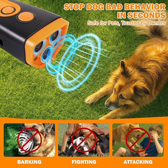 Dog Bark Deterrent Device, Ultrasonic Anti-Barking Device for Dogs Training, Safe and Effective, Up to 35FT Long Range Rechargeable & Portable Bark Shield Indoor and Outdoor Use, Orange