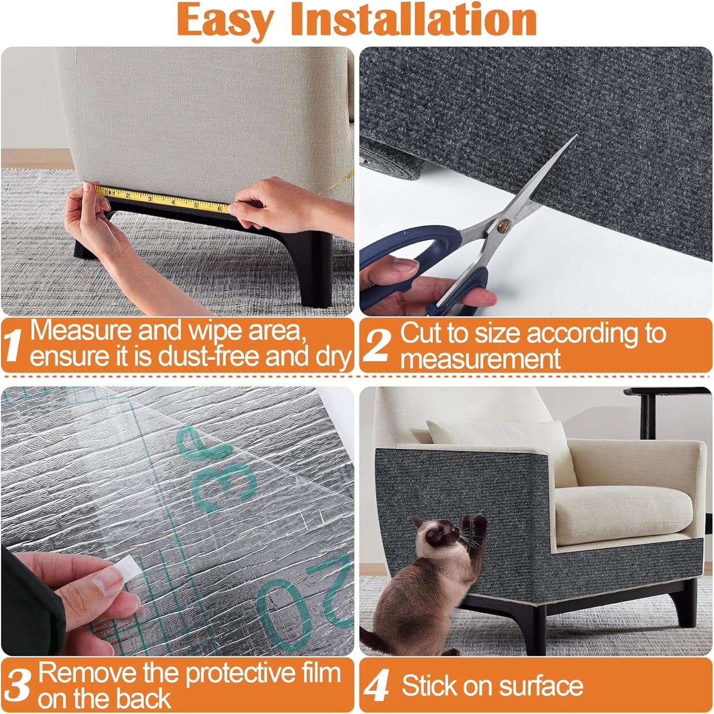 Cat Scratch Furniture Protector - 40" x 13.8" Trimmable Self-Adhesive Cats Claws Scratch Pads, DIY Cat Climbing Couch Protector for Scratch Post Cat Tree Replacement Indoor (Dark Gray)